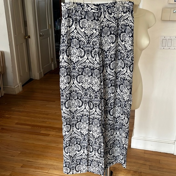 TRUTH size large blue & white print lined wide slit leg pants front wrap look - Picture 1 of 16